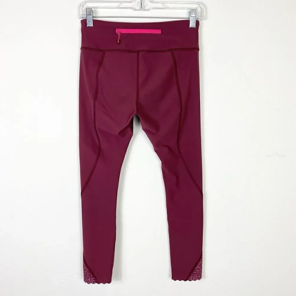 Lululemon Tight Stuff Burgundy Wine Berry Bon Bon Capri Length Leggings Size 6